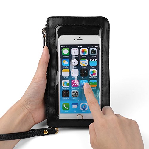 Water Resistant Touch Screen Wristlet and Crossbody Phone Bag - Clear Window Purse Compatible with iPhone 17 Plus 16 Pro Galaxy S25 S24 and Smartphones up to 6.75 Inch