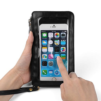 Water Resistant Touch Screen Wristlet and Crossbody Phone Bag - Clear Window Purse Compatible with iPhone 17 Plus 16 Pro Galaxy S25 S24 and Smartphones up to 6.75 Inch