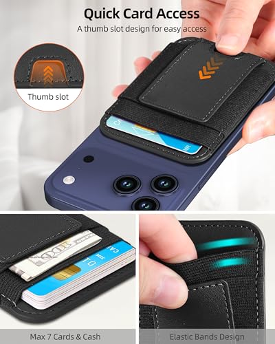 For Magsafe Wallet, 7 Cards Holder, Stronger Magnetic Wallet | Magnetic Phone Wallet for iPhone 17/16/15/14/13/12 Series, 2 Card Slots, RFID Blocking, Vegan Leather, Slim, Black - color: Black-Upgraded
