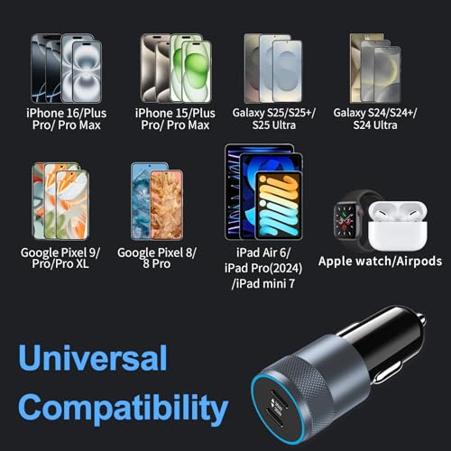 5 Pack 60W Dual USB C Car Charger Adapter for iPhone/Samsung/Google Pixel