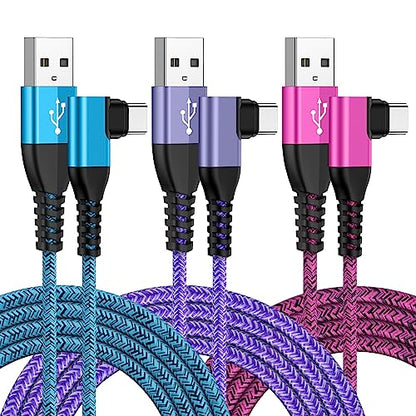 USB Type C Cable 6FT 3Pack Fast Charging Right Angle Cable,3A USB C Charger