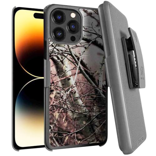 Designed for iPhone 14 Pro Case with Belt Clip Holster - Kickstand Cover Phone Case - Camo Tree (Dots) - color: Camo Tree, style: iPhone 14 Pro