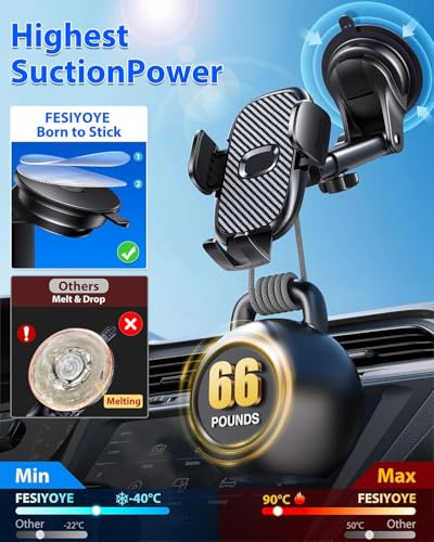FESIYOYE Car Phone Holder[Military-Grade 360°Suction Cup] Phone Holders for Your Car Universal Accessories Air Vent Dashboard Windshield Phone Mount Automotive Cradles Fit Shower & Wall Mounts iPhone