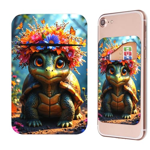 Phone Credit Card Holder Stick on, Cell Phone Pocket Self Adhesive Stretchy Stick on Wallet ID Credit Card Case Pouch Sleeve with Flap for All Smartphones, Forest Turtle - color: Forest Turtle