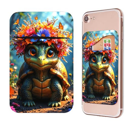 Phone Credit Card Holder Stick on, Cell Phone Pocket Self Adhesive Stretchy Stick on Wallet ID Credit Card Case Pouch Sleeve with Flap for All Smartphones, Forest Turtle - color: Forest Turtle
