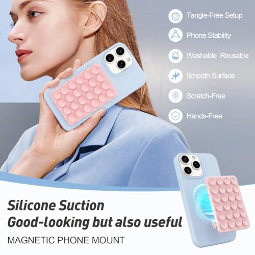Magnetic Suction Phone Mount for MagSafe Case,Silicone Sticky (Pink) - color: Pink