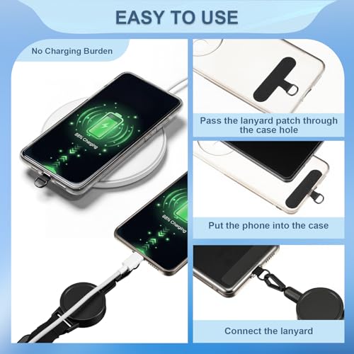 Sabary 6 Pcs Anti-theft Phone Tether Cell Phone Tether Universal Phones Lanyard Locking Carabiner Retractable for Ski Outdoor (Square)