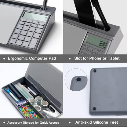 TOWON Glass Desk Whiteboard with Calculator 18x6 in, Desk Organizer, Gray - color: Cal Gray