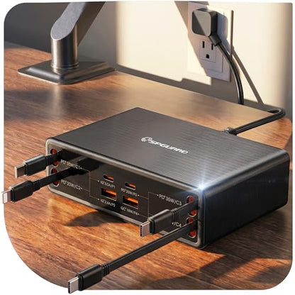 8-in-1 Retractable Charging Station for Multiple Devices, USB-C GaN Hub