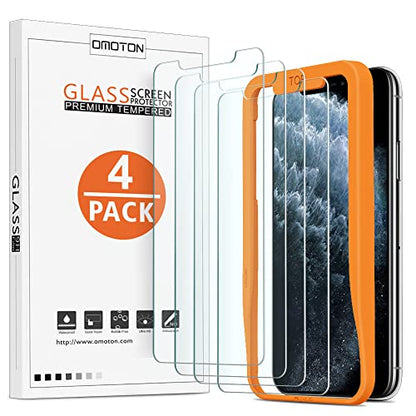 OMOTON Pack of 4 Tempered Glass Screen Protector Film for iPhone 11 Pro/X/XS [Installation Kit Provided] Anti-Scratch, Easy Installation, Bubble-Free, Transparent [5.8 Inches/5.8 Inches) - size: iPhone X