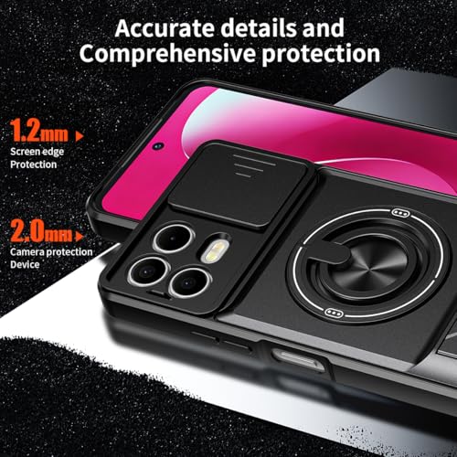 Compatible for T-Mobile Revvl 8 Pro TMRV08P5G Phone Case with HD Screen Protector, [Slide Camera Cover] [3 Stand Ways] Ring Holder Kickstand Military Grade Shockproof Protective Cover Case - Black - color: Revvl 8 Pro Black
