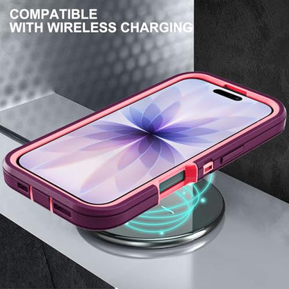 YKHJKLEC for iPhone 17 Case, Military Grade 3 in 1 Heavy Duty Shockproof/Drop Proof/Dust Proof Case with 2Pcs Tempered Glass Screen Protector (Purple/Pink) - color: Purple/Pink