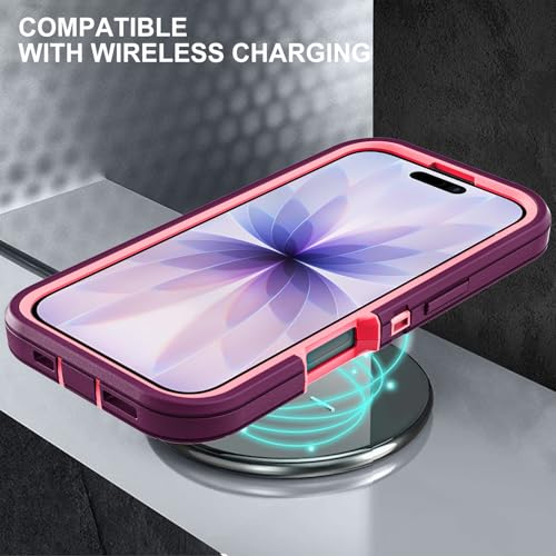 YKHJKLEC for iPhone 17 Case, Military Grade 3 in 1 Heavy Duty Shockproof/Drop Proof/Dust Proof Case with 2Pcs Tempered Glass Screen Protector (Purple/Pink) - color: Purple/Pink