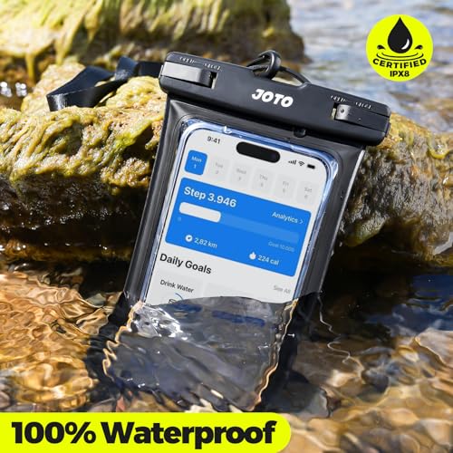 JOTO Up to 7" Universal Waterproof Phone Case for iPhone 17 Air 16 15 14 13 12 11 Plus Pro Max, IPX8 Cellphone Dry Bag XR X SE, Galaxy S23 S22 S21 S20+ S20 S10 Plus Note, Pixel -Black | IPX8 Dry Bag for iPhone 17 16 15 14 13 12 11, Galaxy S23 S22 S21 S20,