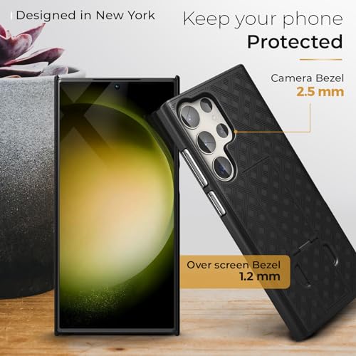 MOTIVE for Samsung Galaxy s23 Ultra Case with Belt Clip, Kickstand | 6.8" | Ranger v1 Series, Black, 360° holster, open-top/bottom port access, grip, slim - size: S23 Ultra