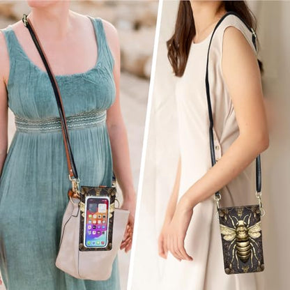 for Women Cell Phone Purse,with Touchscreen Cell Phone Purse,PU Leather Shoulder Bag Waterproof Phone Wallet Case with Clear Touch Screen Window up to 6.7 inch Smartphone, - color: Black and Gold Bees -249