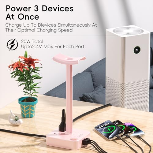 cozoo Headphone Stand with Charger, USB C, Gifts for Gamers Men, Pink - color: Pink