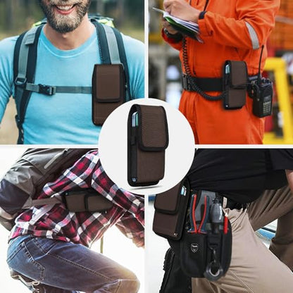 ykooe Cell Phone Pouch Nylon Belt Holster Case Compatible with iPhone 17 16 15 14 13 12 11 & Pro Models, Samsung Galaxy S20 S21 S22 S23 S24 S25, Coffee–L - color: Coffee, size: L