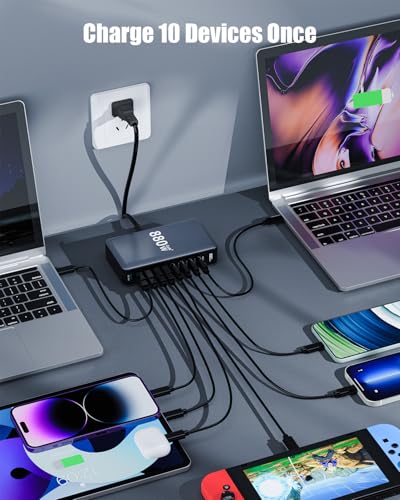 880W USB C Charger Block,10-Port USB C GaN Multiple Port Charging Station