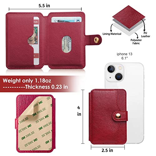 Credit Card Holder,Phone Wallet Stick on with Snap Closure Adhesive - color: Red