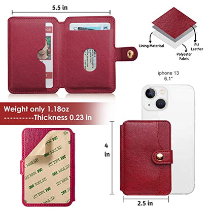 Credit Card Holder,Phone Wallet Stick on with Snap Closure Adhesive - color: Red