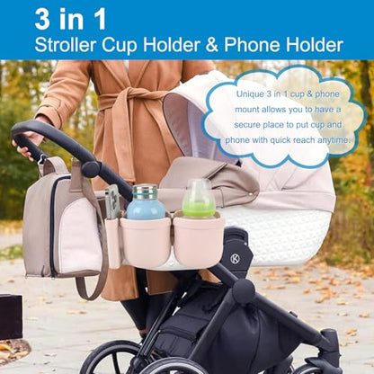 Accmor Stroller Cup Holder with Phone Holder, Bike Cup Holder, Universal Cup Holder for Uppababy Nuna Strollers, 2-in-1 Drinks Holder for Walker, Wheelchair, Scooter - color: Double Holder-All Crystal Pink