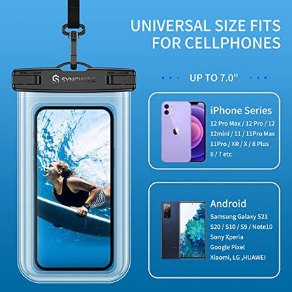 SYNCWIRE Waterproof Phone Pouch [2-Pack] - Universal IPX8 Waterproof Phone Case Dry Bag with Lanyard Compatible with iPhone 15/14/13/12/11 Pro XS MAX XR X Samsung S23 S22 S20+ and More Up to 7 Inches - color: Transparent+Transparent