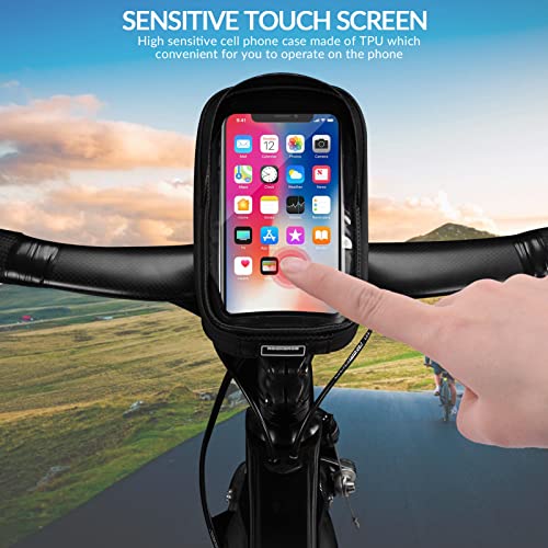 ROCKBROS Bike Phone Mount Bag, Waterproof Handlebar Bag for Cycling | Water-resistant Phone Bag Fits Phones Up to 6.5", with Touch Screen Access, Storage Space and Reflective Strips for Cycling - color: black