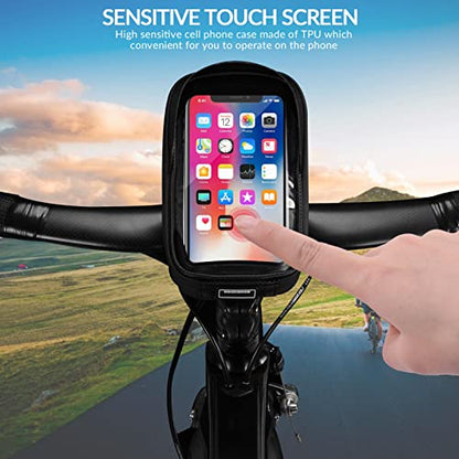 ROCKBROS Bike Phone Mount Bag, Waterproof Handlebar Bag for Cycling | Water-resistant Phone Bag Fits Phones Up to 6.5", with Touch Screen Access, Storage Space and Reflective Strips for Cycling - color: black