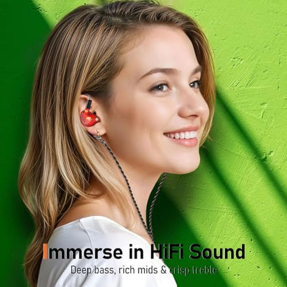 Audiovance Vibes 202ML HiFi Wired Earbuds for iPhone 14/13/12/11/X, Pro Max - color: 3-Red