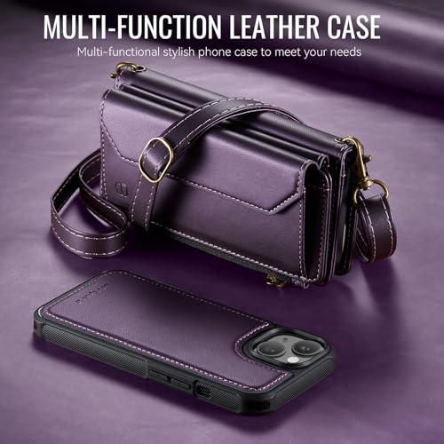 Strapurs for iPhone 15 Magnetic Detachable Wallet Phone Case, Purple - color: (Detachable with Magsafe)-Purple, size: iPhone 15 - 6.1"