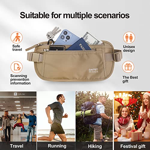 Money Belt - Passport Holder Secure Hidden Travel Wallet with RFID Blocking, Undercover Fanny Pack (Beige) - color: Beige, size: Rfid Blocking & Belt Wide:1 inch
