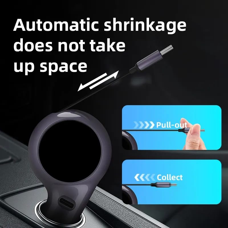K2 Model 60W Retractable USB-C Car Charger Dual Port Fast Charging Adapter Compact, Travel-Ready Works with iPhone 15, Samsung, iPad, MacBook for Trucks & Cars