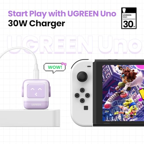 UGREEN Uno 30W USB C Charger, Compact Robot GaN Fast Charging Block, Purple - color: Purple