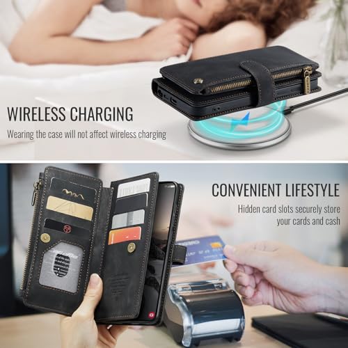 Compatible with Samsung Galaxy S26 Ultra Wallet Case with Card Holder Kickstand Magnetic Zipper Pocket Lanyard Strap Wristlet,Leather Flip Case Wallet for Galaxy S26 Ultra 6.9 Inch (Black) - color: Black, size: S26 Ultra 6.9 Inch