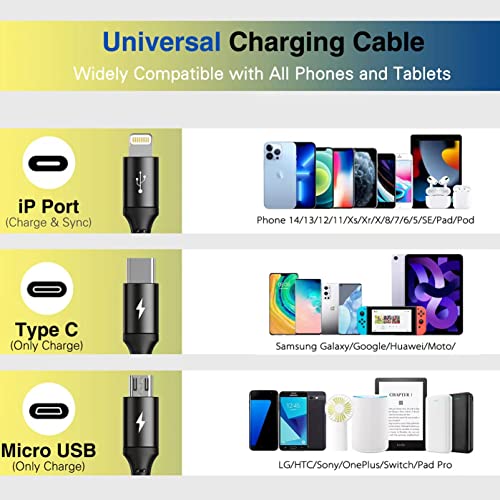 RULUS Multi Charging Cable,3 in 1 Multiple Fast Charger Cord,Nylon Braided - size: 6ft