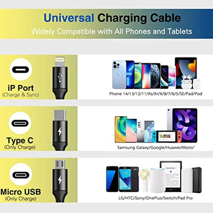RULUS Multi Charging Cable,3 in 1 Multiple Fast Charger Cord,Nylon Braided - size: 6ft