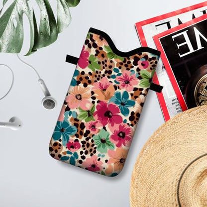 Neoprene Cell Phone Sleeve Pouch Case Bag with Crossbody Strap Neck Lanyard for Women 7.1 X 3.9 in Floral Pattern - color: Floral Pattern