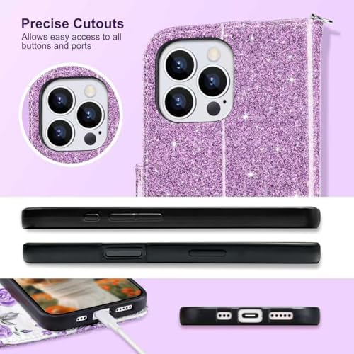 ULAK Compatible with iPhone 16 Pro Max Wallet Case with Card Holder, Purple | [RFID Blocking] PU Leather Case with Kickstand Card Slots Wrist Strap, Durable Shockproof Protective Cover 6.9 Inch - color: Purple, size: iPhone 16 Pro Max - 6.9 inch