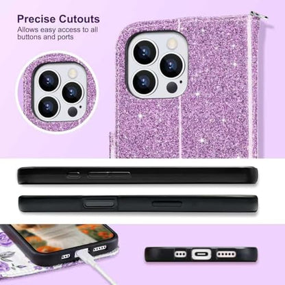 ULAK Compatible with iPhone 16 Pro Max Wallet Case with Card Holder, Purple | [RFID Blocking] PU Leather Case with Kickstand Card Slots Wrist Strap, Durable Shockproof Protective Cover 6.9 Inch - color: Purple, size: iPhone 16 Pro Max - 6.9 inch