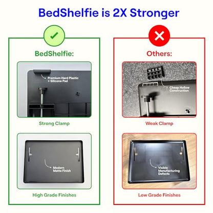 BedShelfie Bedside Shelf for Dorm Room - Cable Catch, Black - color: Black