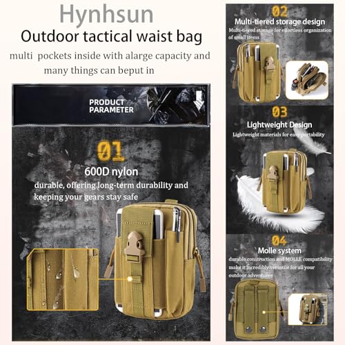 2 Pack Tactical Molle Pouch, Universal EDC Waist Bag Pouches, Outdoor Belt Bags Gear Tool Gadget Pocket with Cell Phone Holster Kakhi - color: kakhi