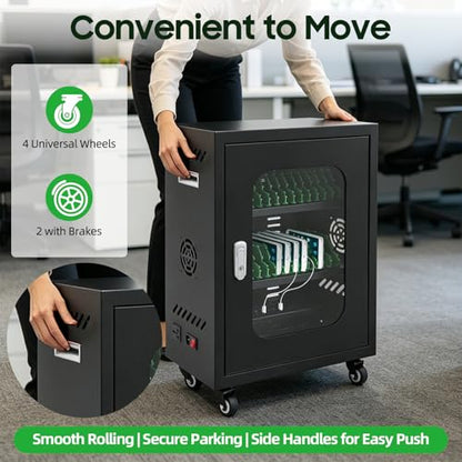 30 Slots Cell Phones Charging Station, Rechargeable Cellphone Locker Storage Charging Station, Mobile Charging Cart with Charging Ports, Wheels & Combination Lock (Black) - color: Black