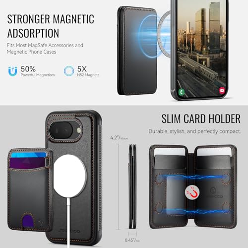 Wallet Case for Google Pixel 10a Compatible with MagSafe for Men Women, 2 in 1 Detachable Magnetic Phone Case with Card Holder Kickstand RFID Blocking for Pixel 10a (Black) - color: Black