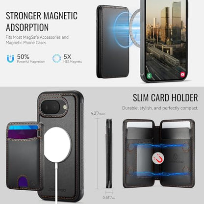 Wallet Case for Google Pixel 10a Compatible with MagSafe for Men Women, 2 in 1 Detachable Magnetic Phone Case with Card Holder Kickstand RFID Blocking for Pixel 10a (Black) - color: Black