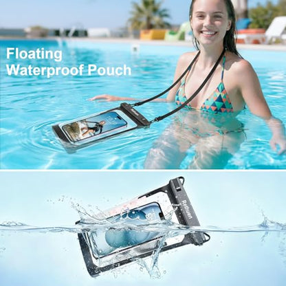 Large Waterproof Phone Pouch, 2Pack Floating Waterproof Bag for iPhone 17 16 15 Pro Max Galaxy S26 S25 S24 Ultra All Phones, Cell Phone Dry Bag for Beach Swimming Rafting Boating (Black + Black) - color: Black+Black