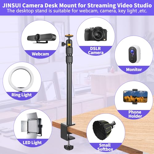 JINSUI Camera Desk Mount with Ball Head, 14"-33" Extendable Light Stand