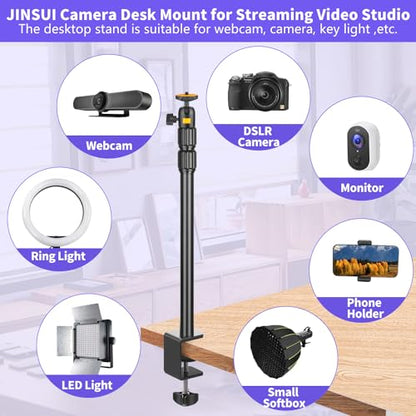 JINSUI Camera Desk Mount with Ball Head, 14"-33" Extendable Light Stand