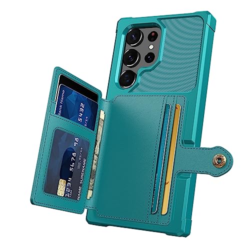 for Samsung Galaxy S22 Ultra Case with Card Holder, Compatible with Magnetic Car Mount, Heavy Duty Shockproof Rugged Soft TPU Back Leather Flip Wallet Cover 6.8 inch, Green - color: Green, size: Samsung Galaxy S22 Ultra