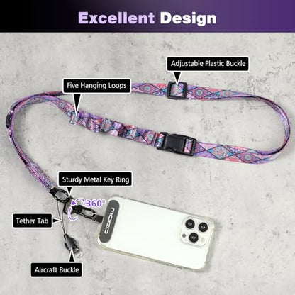 MoKo Adjustable Phone Lanyard Crossbody Strap with Detachable Quick Buckle - color: Boho Colorful